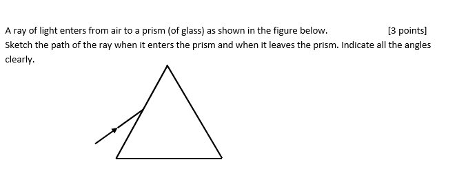 Solved A ray of light enters from air to a prism (of glass) | Chegg.com