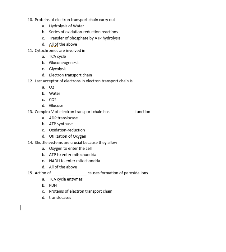 Solved Proteins of electron transport chain carry out _____. | Chegg.com