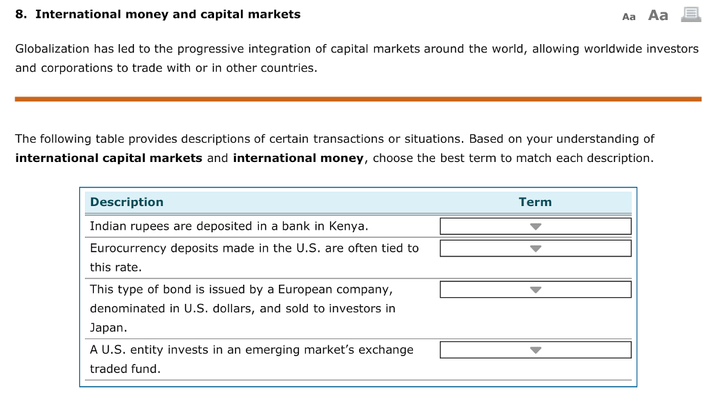 Solved 8. International money and capital markets Aa Aa | Chegg.com