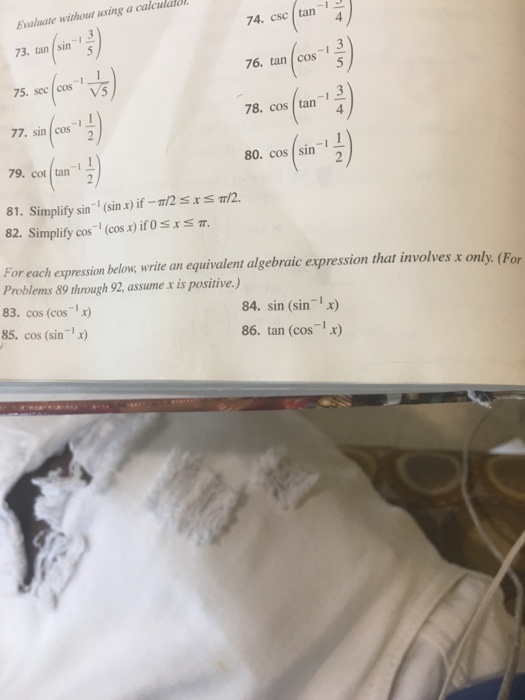 Solved Evaluate without using a calculator. tan(sin^1 3/5)