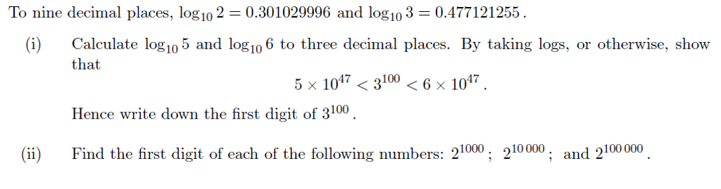 Solved To Nine Decimal Places Log102 0 301029996 And Chegg