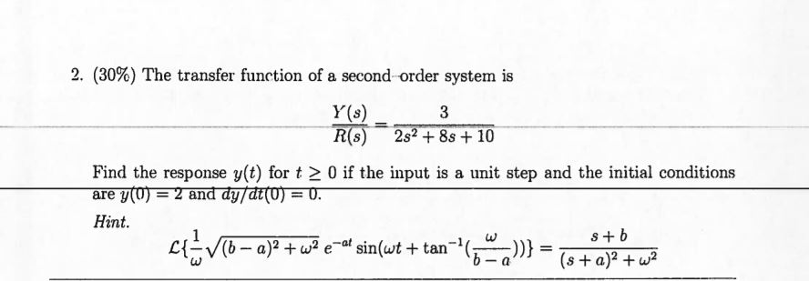 Solved 2, (30%) The transfer function of a second order | Chegg.com