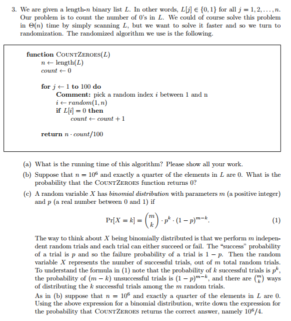 Solved 3 We Are Given A Length n Binary List L In Other Chegg