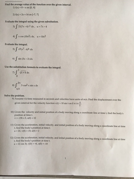 Solved Find the average value of the function over the given | Chegg.com