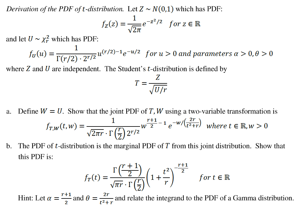 derivation of t distribution pdf