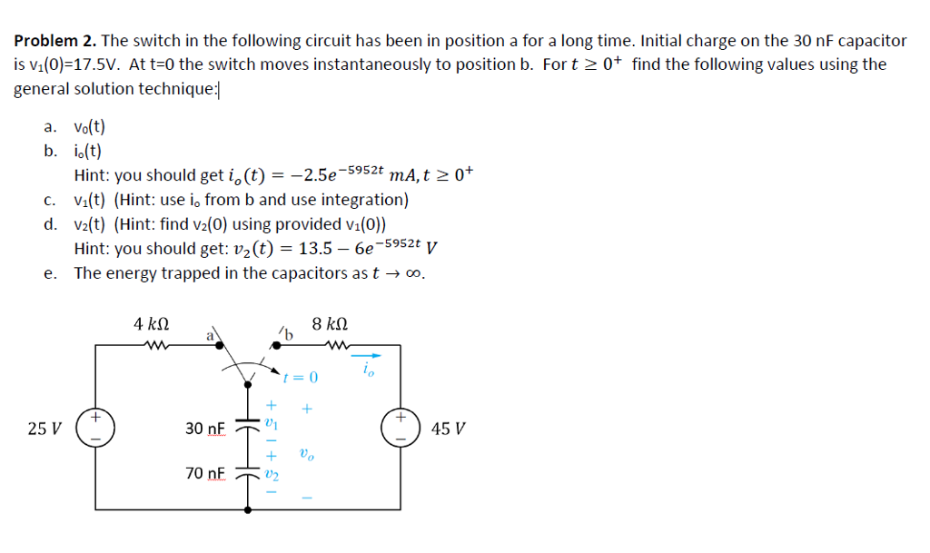 Solved Problem 2. The switch in the following circuit has