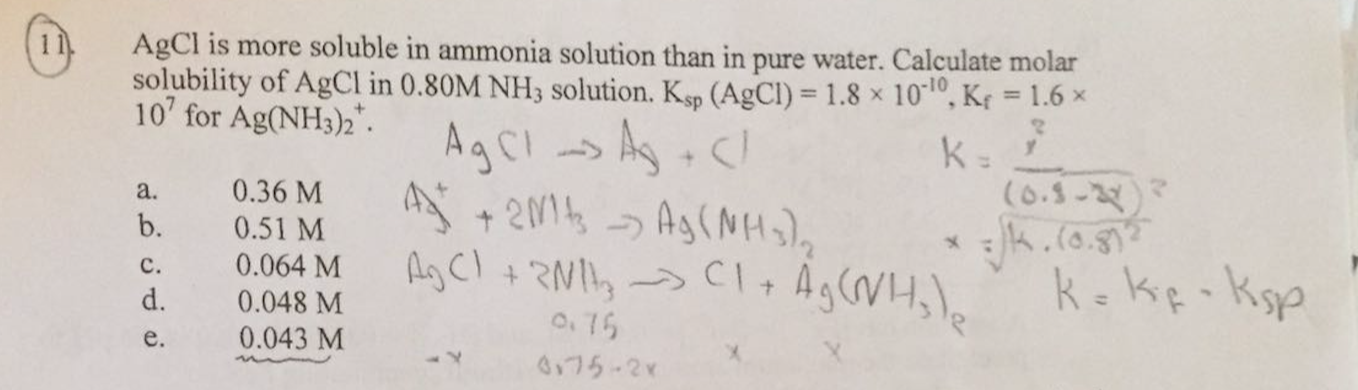 Solved AgCl is more soluble in ammonia solution than in pure | Chegg.com