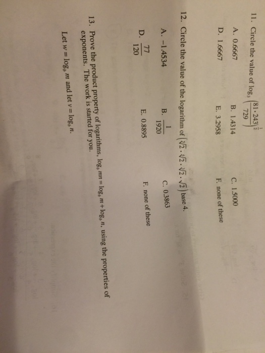 solved-circle-the-value-of-log-3-81-243-729-1-2-circle-the-chegg