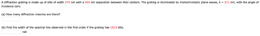 Solved A diffraction grating is made up of slits of width | Chegg.com