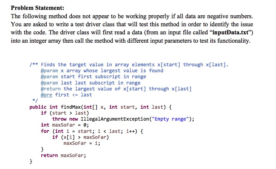 solved the actual processing code of a function (or... Solved Problem Statement: The following method does not | Chegg.com