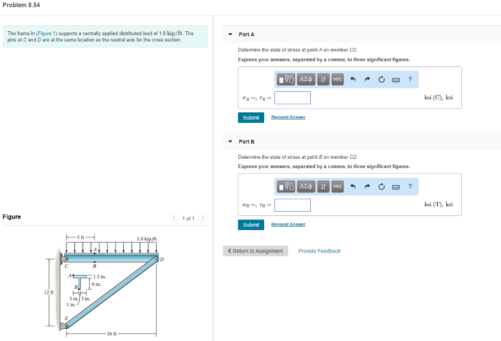 Solved Problem 8.54 The frame in (Figure 1) supports a | Chegg.com