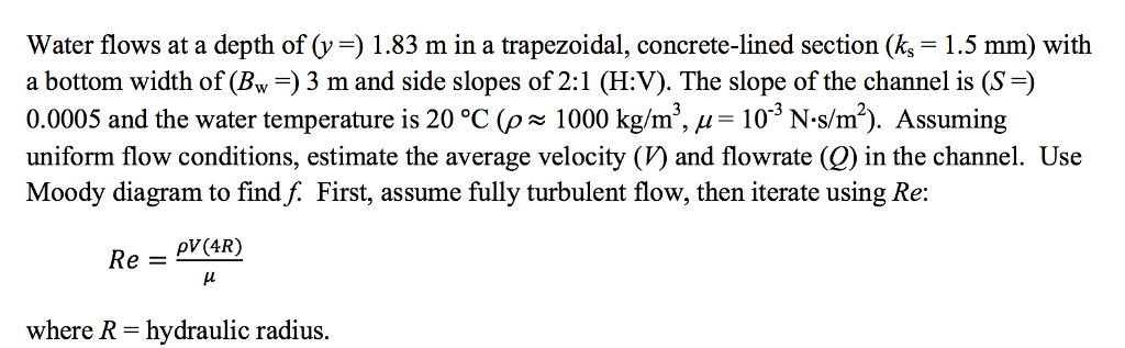 Solved Water flows at a depth of (y1.83 m in a trapezoidal, | Chegg.com