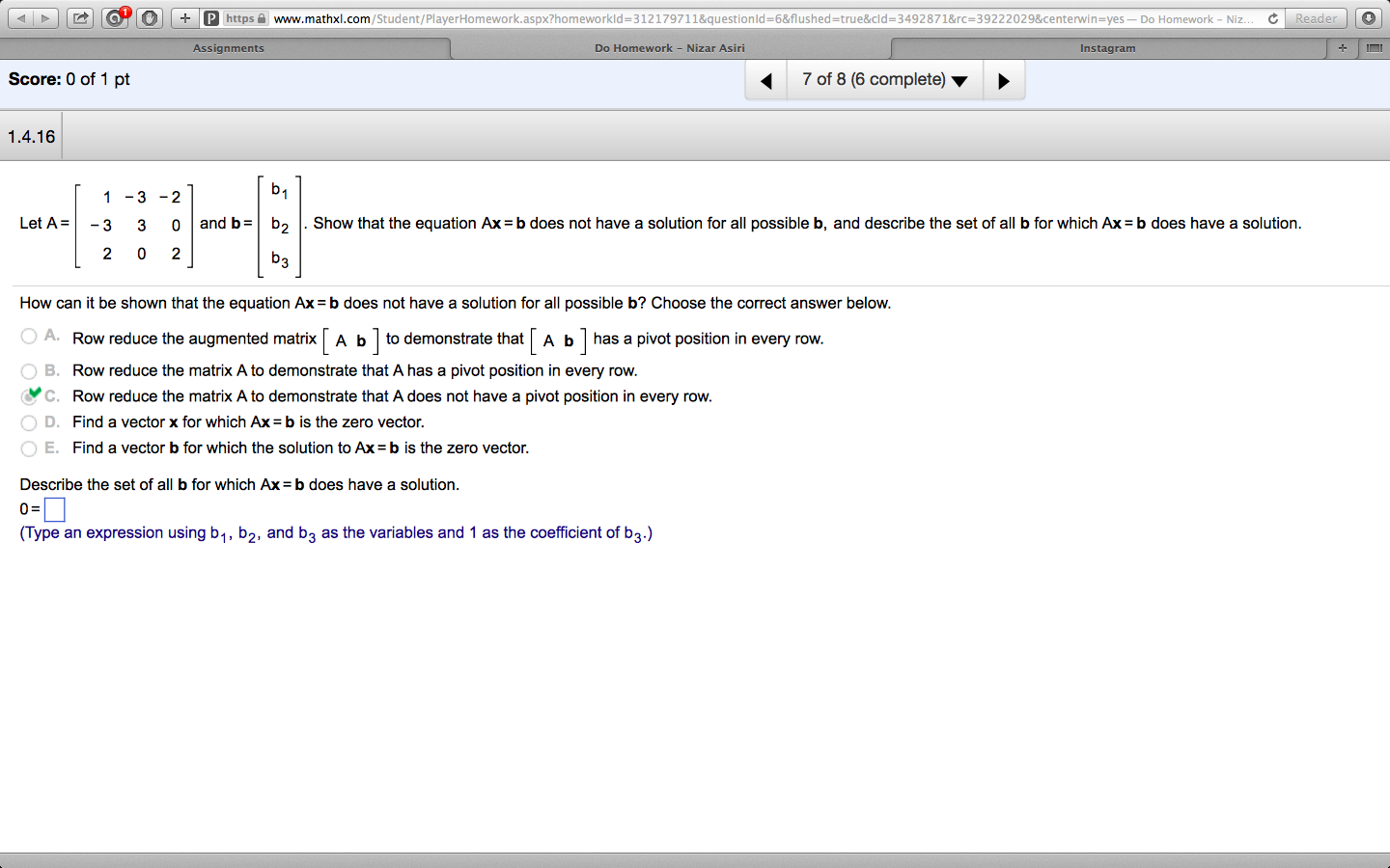 Solved Describe The Set Of All B For Which Ax Equals =b | Chegg.com