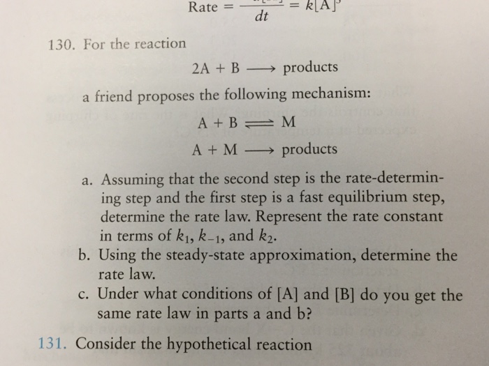 Solved For The Reaction 2A + B Rightarrow Products A Friend | Chegg.com