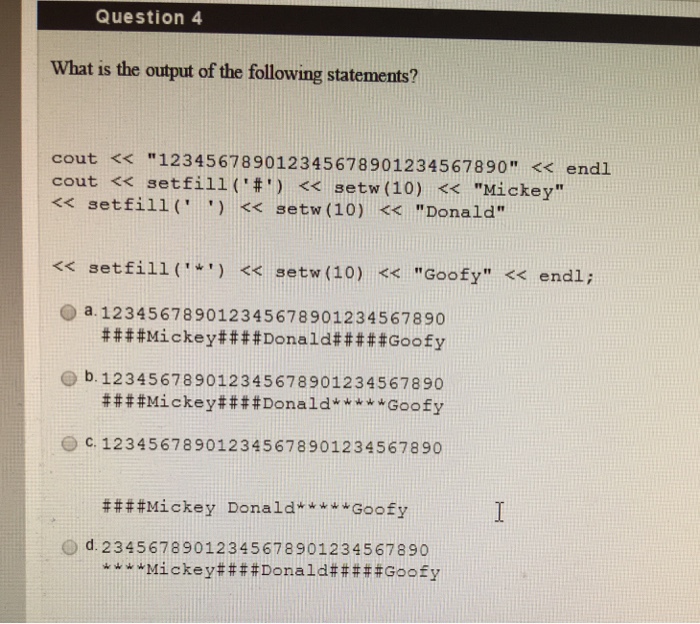 Solved What is the output of the following statements? cout | Chegg.com