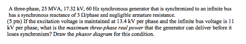 Solved A three-phase, 25 MVA, 17.32 kV, 60 Hz synchronous | Chegg.com
