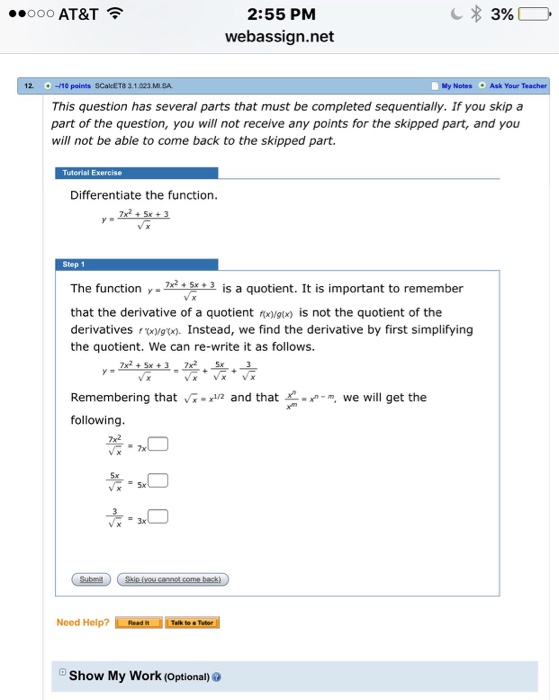 Solved Differentiate The Function Y 7x 2 5x Chegg