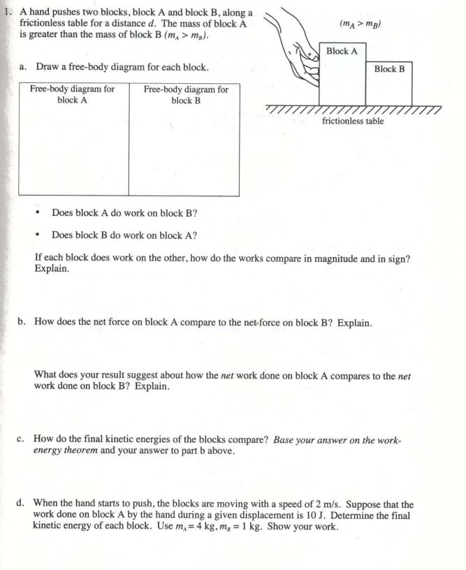 Solved A Hand Pushes Two Blocks, Block A And Block B, Along | Chegg.com