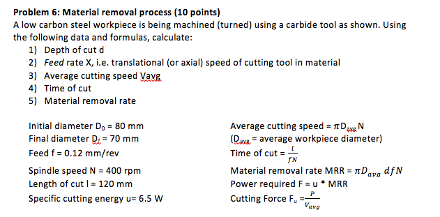 Solved Problem 6: Material Removal Process (10 Points) A Low | Chegg.com