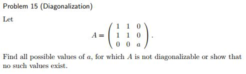 Solved Problem 15 (Diagonalization) Let 11 0 A1 1 0 Find all | Chegg.com