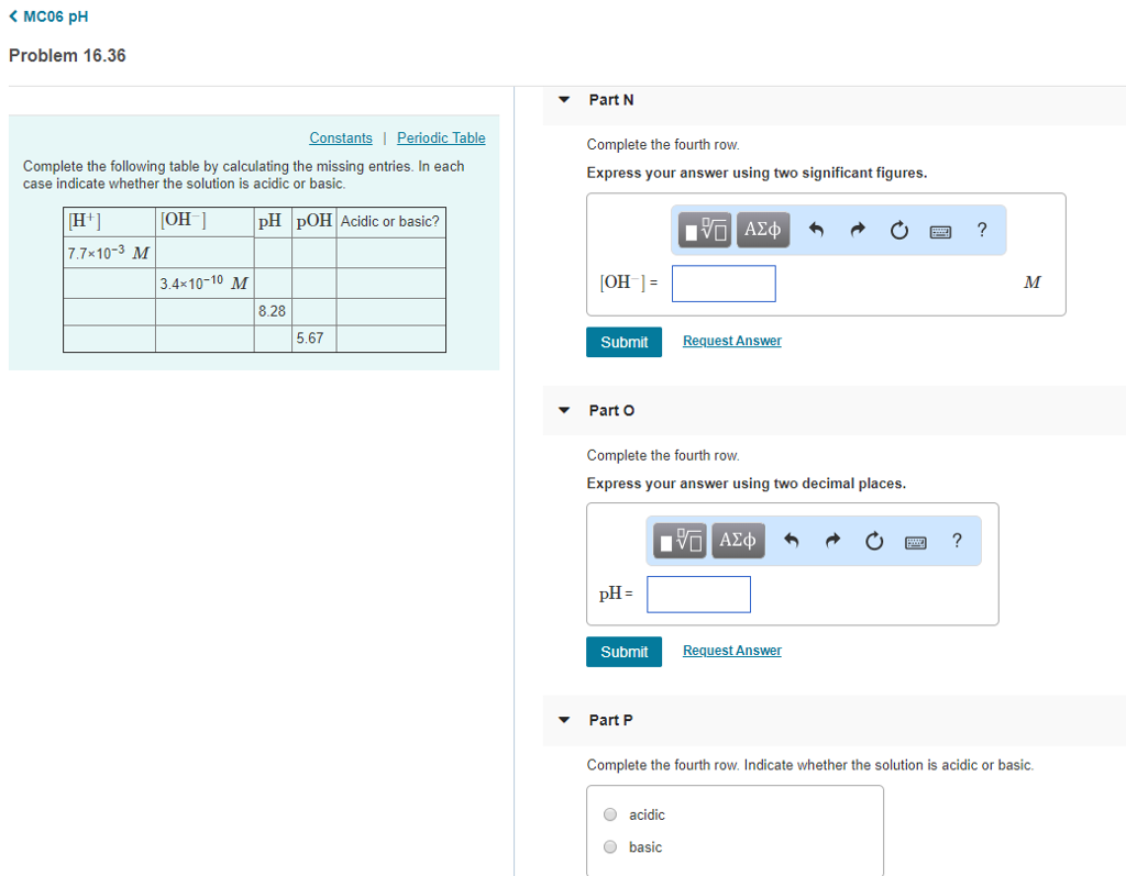 Solved Problem 16.36 Part A Complete the following table | Chegg.com