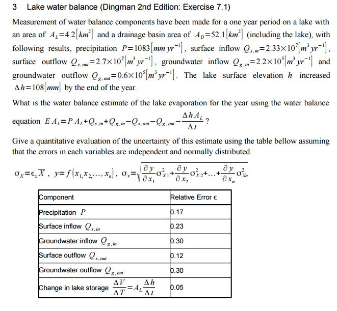 Solved Lake water balance Measurement of water balance