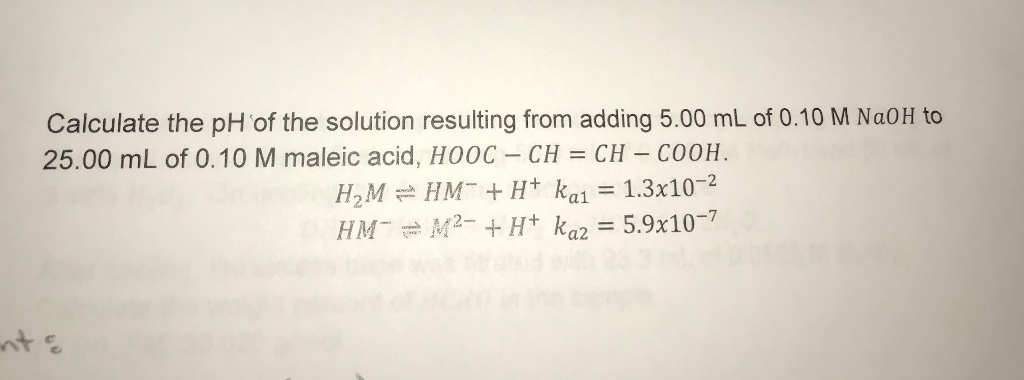 Solved Calculate The Ph Of The Solution Resulting From Chegg Com