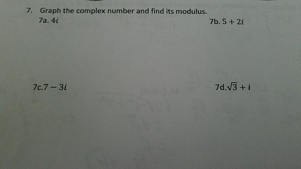 Solved Graph the complex number and find it's modulus. 4i, | Chegg.com
