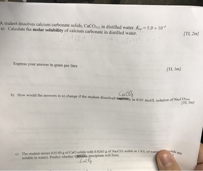 Solved A student dissolves calcium carbonate solids,