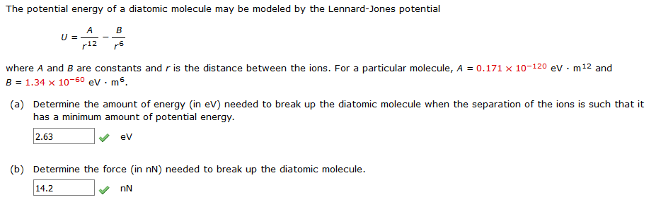 Solved The potential energy of a diatomic molecule may be | Chegg.com