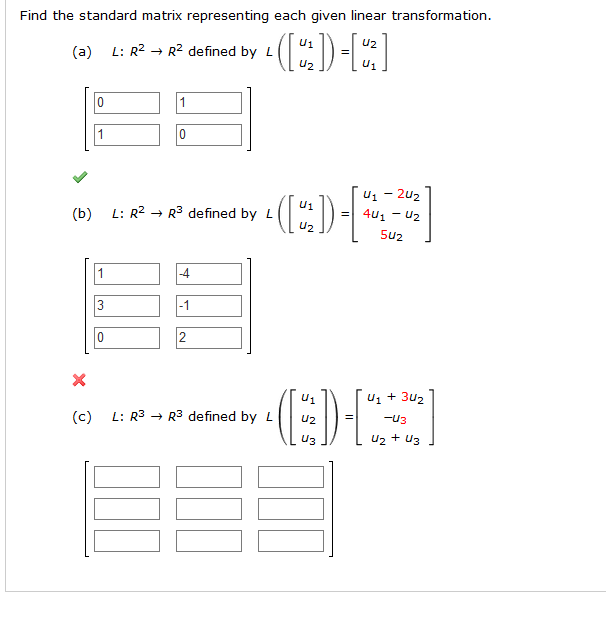 Solved Find the standard matrix representing each given