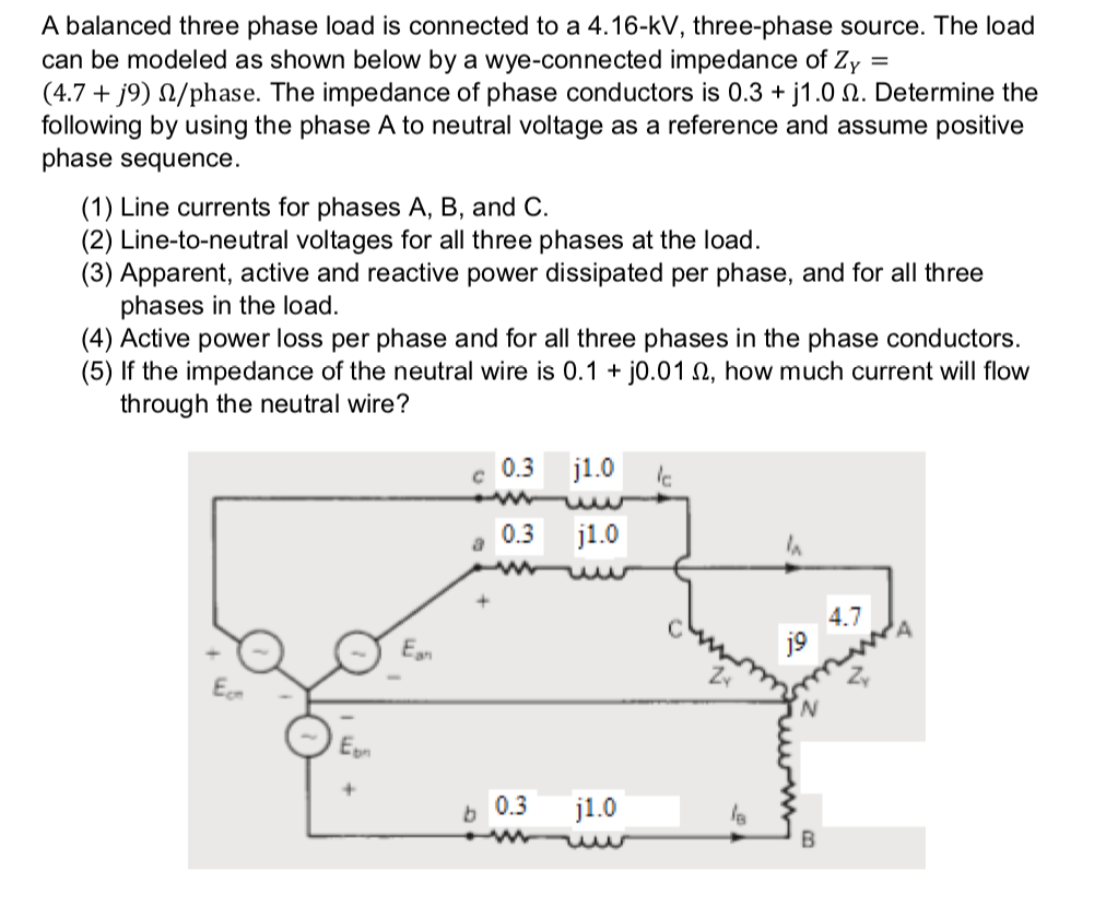 Solved A Balanced Three Phase Load Is Connected To A | Chegg.com