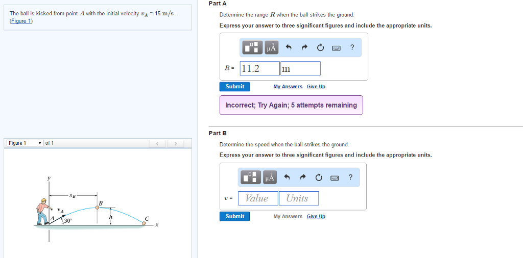 Solved The ball is kicked from point A with the initial | Chegg.com