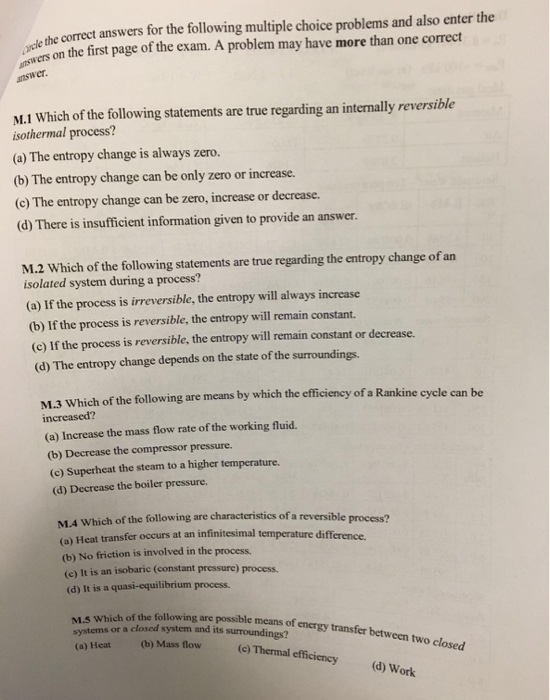 Solved Circle the correct answers for the following multiple | Chegg.com