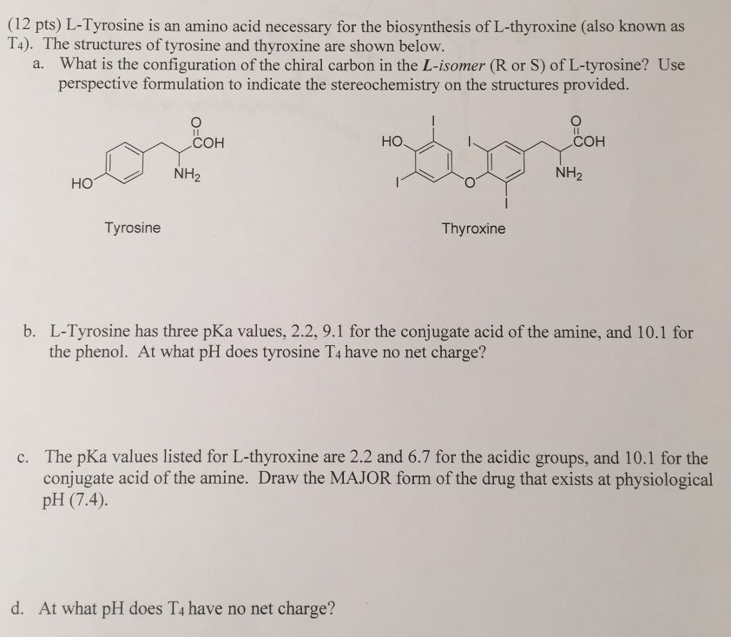 (12 Pts) LTyrosine Is An Amino Acid Necessary For...