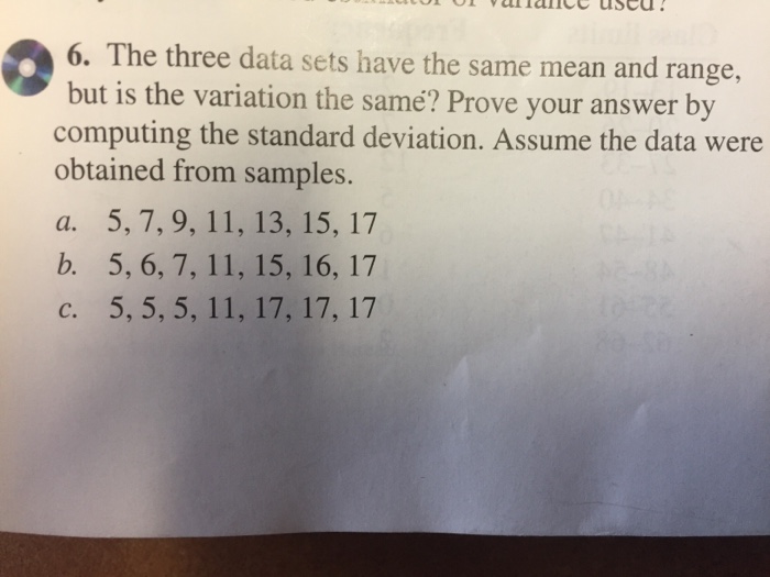 Solved The Three Data Sets Have The Same Mean And Range, But | Chegg.com