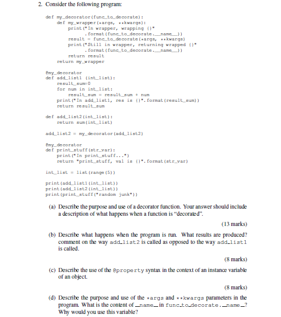Solved Consider the following program: (a) Describe the | Chegg.com