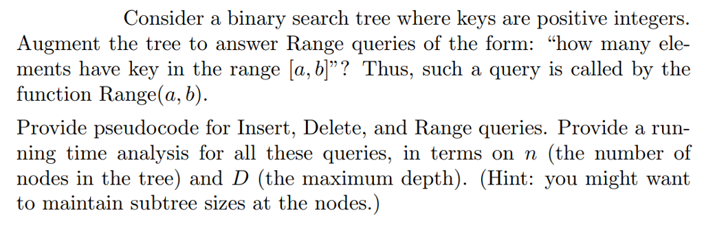 Solved Consider a binary search tree where keys are positive | Chegg.com