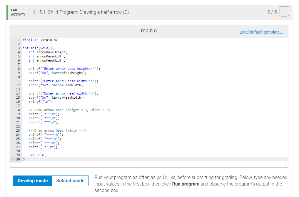 Solved: Drawing A Half Arrow (C) This Program Outputs A Do... | Chegg.com