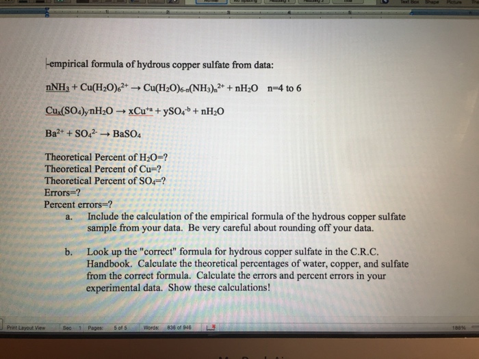 Empirical formula of hydrous copper sulfate from