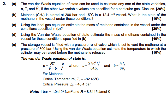 Solved 2. (a) The van der Waals equation of state can be | Chegg.com