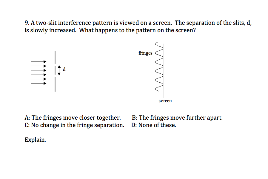 Solved 9. A two-slit interference pattern is viewed on a | Chegg.com