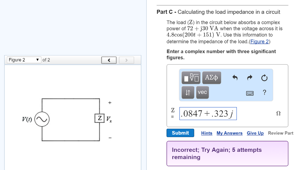 Solved Calculating The Load Impedance In A Circuit The Chegg Com