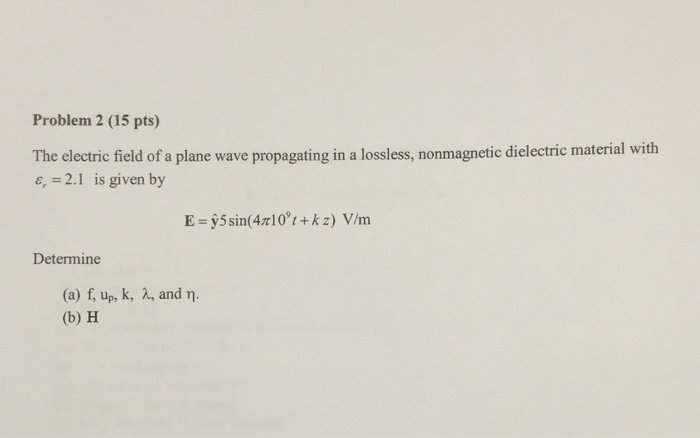 Solved The electric field of a plane wave propagating in a | Chegg.com