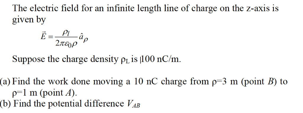 Solved The electric field for an infinite length line of | Chegg.com