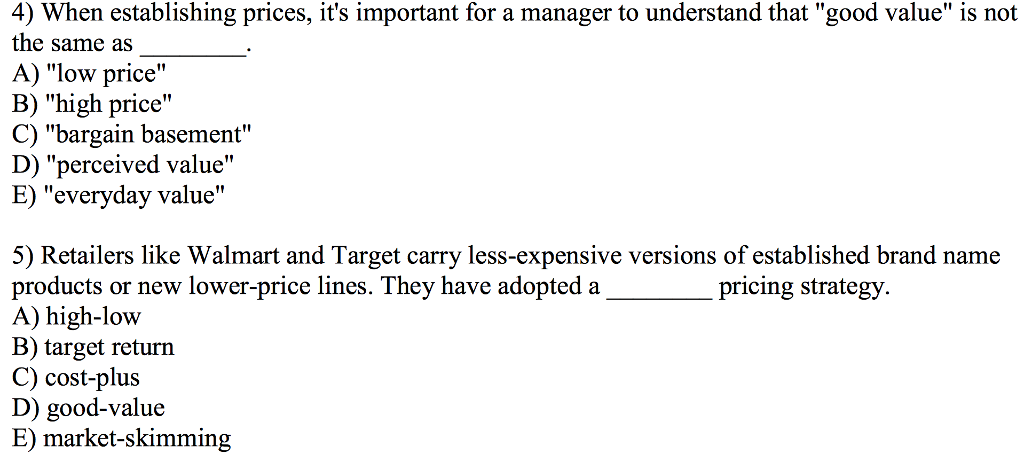 Solved 4) When Establishing Prices, It's Important For A | Chegg.com