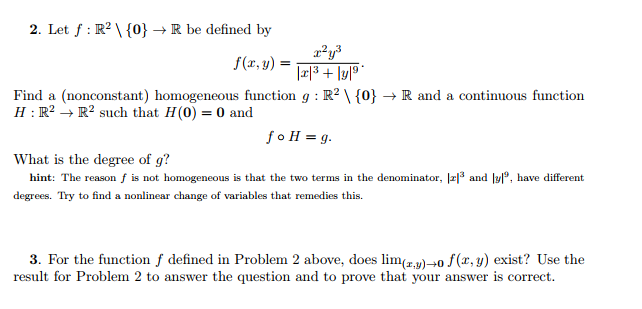 Solved 2 Let F R2 {0} → R Be Defined By A2y Find A