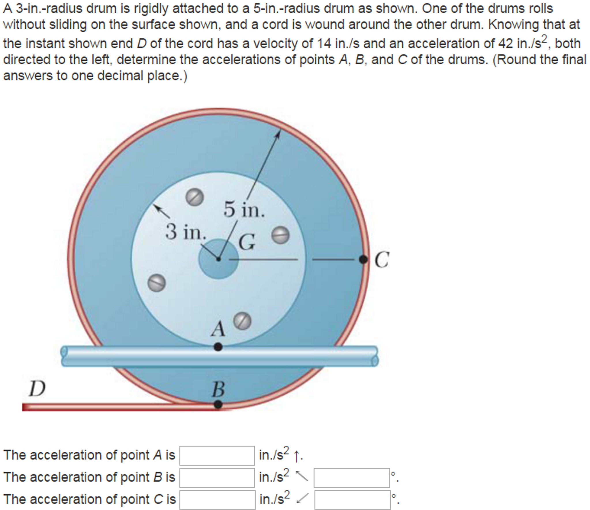 Solved A 3in.radius drum is rigidly attached to a