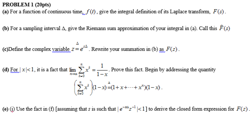 Solved For a function of continuous time f(t), give the | Chegg.com