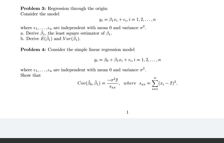 Solved Problem 3 Regression Through The Origin Consider 7395